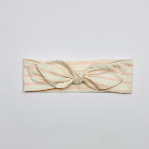 Pink and Cream Stripe Baby Bow Headband - Picture 3 of 4